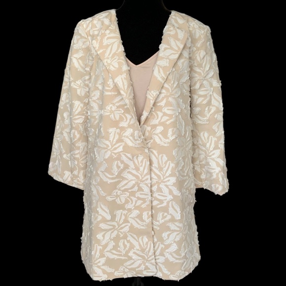 Nordstrom Chelsea28 Beige Flax Floral Eyelash Jacquard Long Blazer Jacke… - Picture 5 of 14